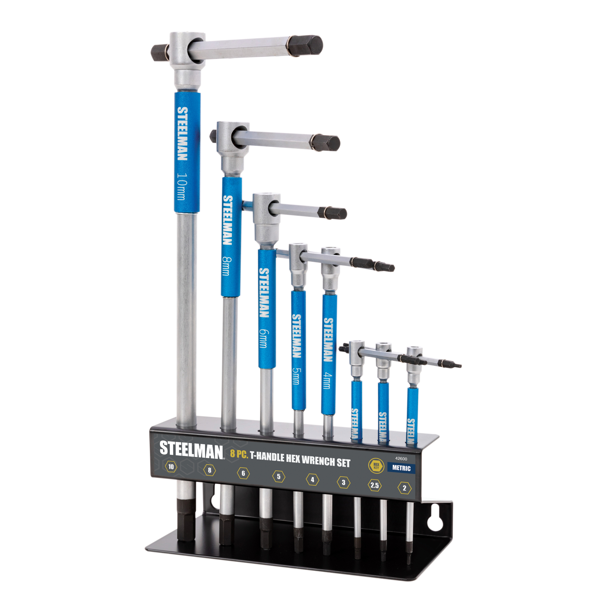 STEELMAN 8-Piece Sliding T-Handle Metric Hex Key Set with Free-Spinning Grip Sleeves, Model# 42600